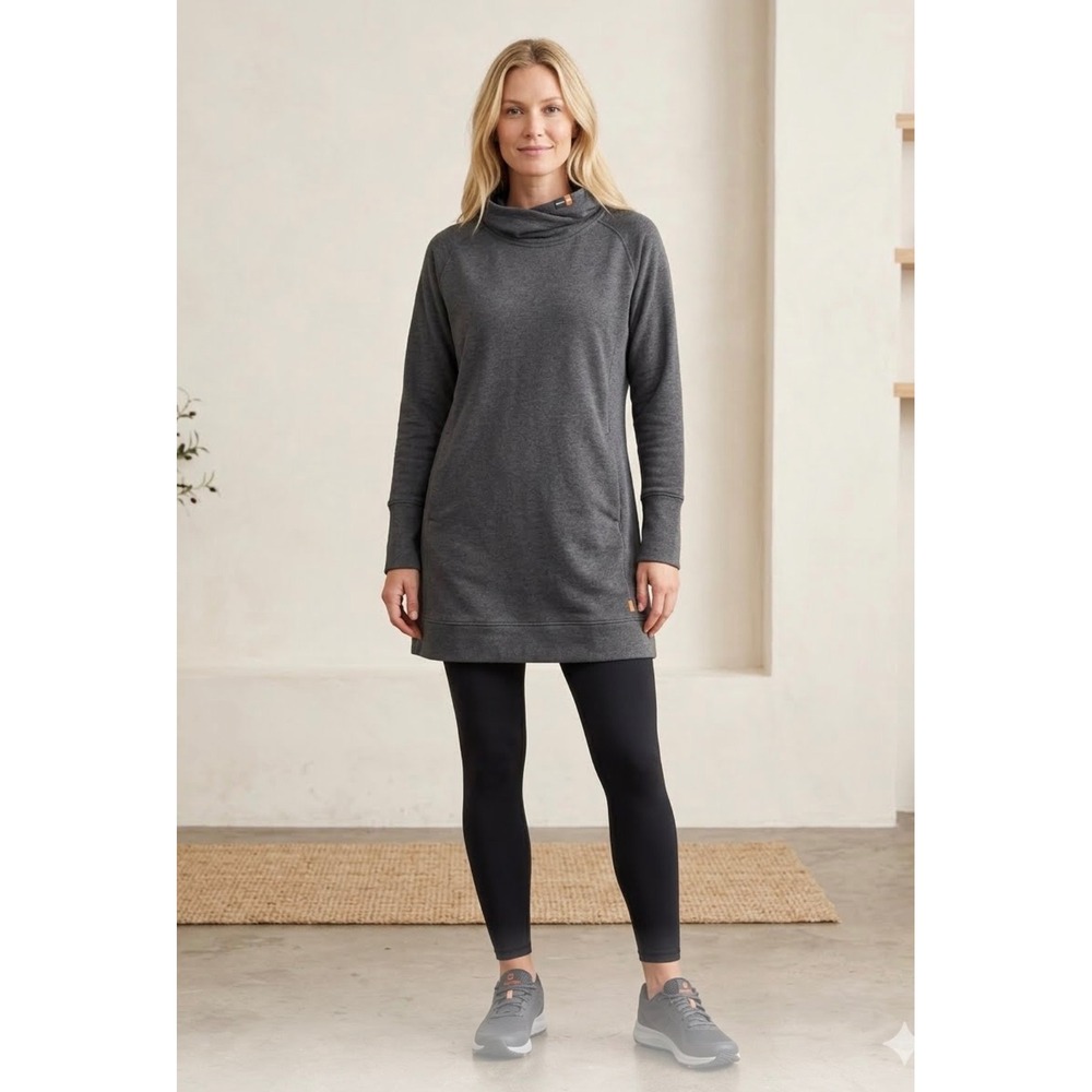 Merrell Womens XL Gray Cowl Neck Tunic Sweatshirt Pullover Pockets Raglan Sleeve